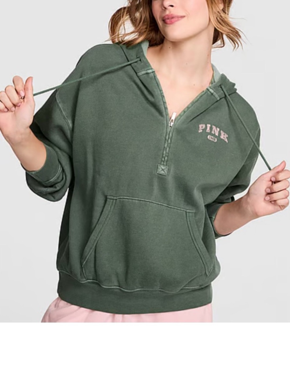 VS Pink campus fleece half zip hoodie green